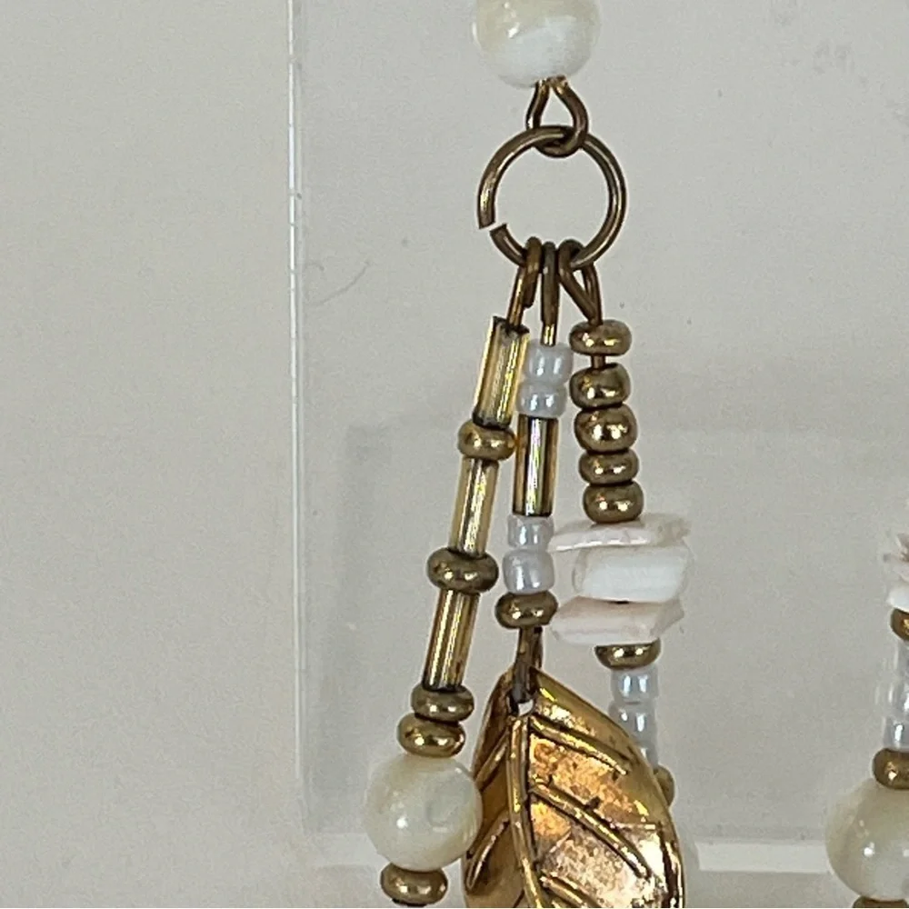 Gold Tone Leaf Dangle Earrings